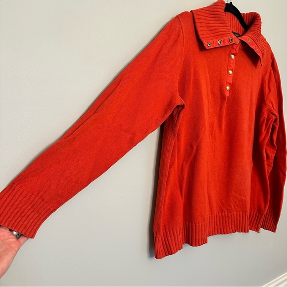 Lauren Ralph Lauren Green Label Knit Sweater Gold Buttons Orange Jumper Size 1X - Picture 2 of 9